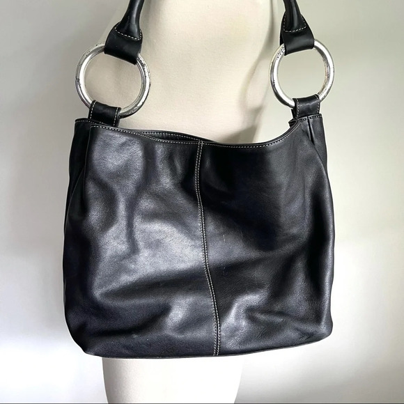 Sequoia black leather silver ring large shoulder bag - Picture 5 of 15